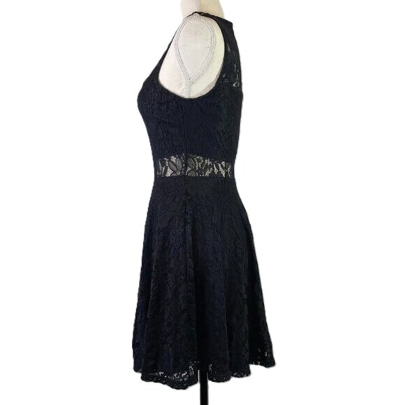 Lulus Everleigh Black Lace Mini Skater Dress Lined Sleeveless Round Neck Size S - Picture 2 of 16